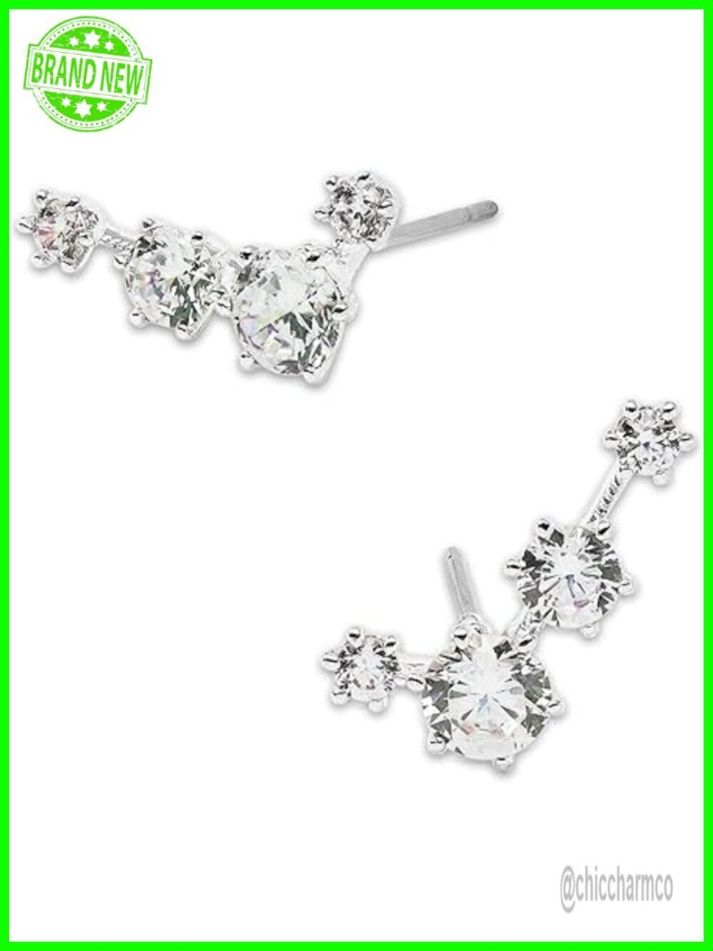 Rhodium Plated Cubic Zirconia Climber Earrings Stud Crawler Earrings